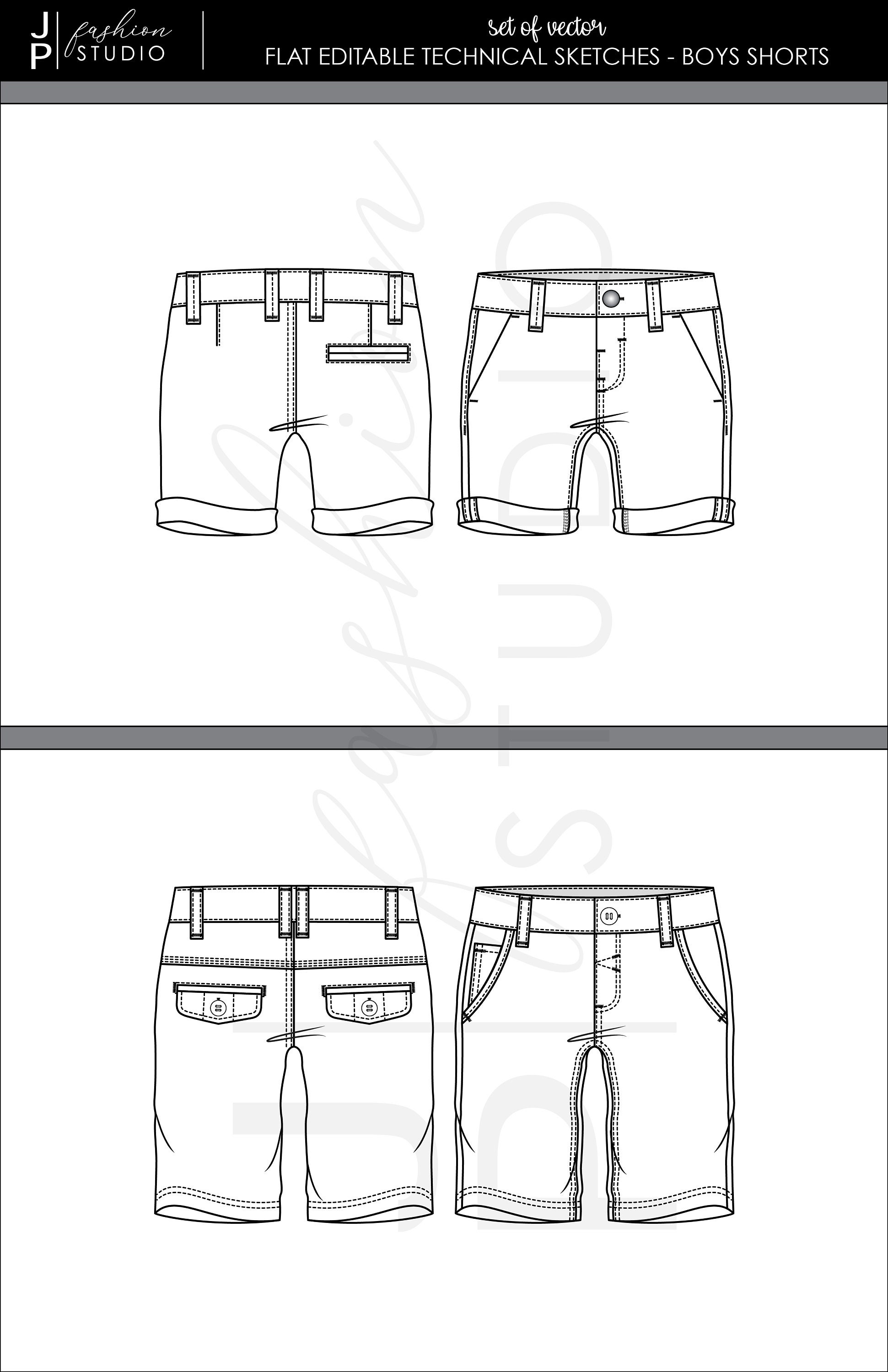 Set of Boys Woven Shorts / Bermuda 2 Styles Vector Fashion - Etsy