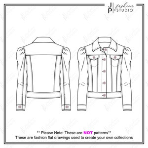 Girls Jean Jacket Sketch / Fashion Flat Sketch / Technical Drawing for Adobe Illustrator.