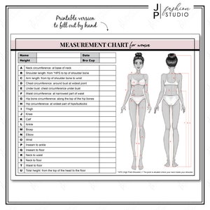 PRINTABLE Women's Body Measurement Sheet / Fashion Designer Template / Sewing Measurement Sheet / PDF & JPG