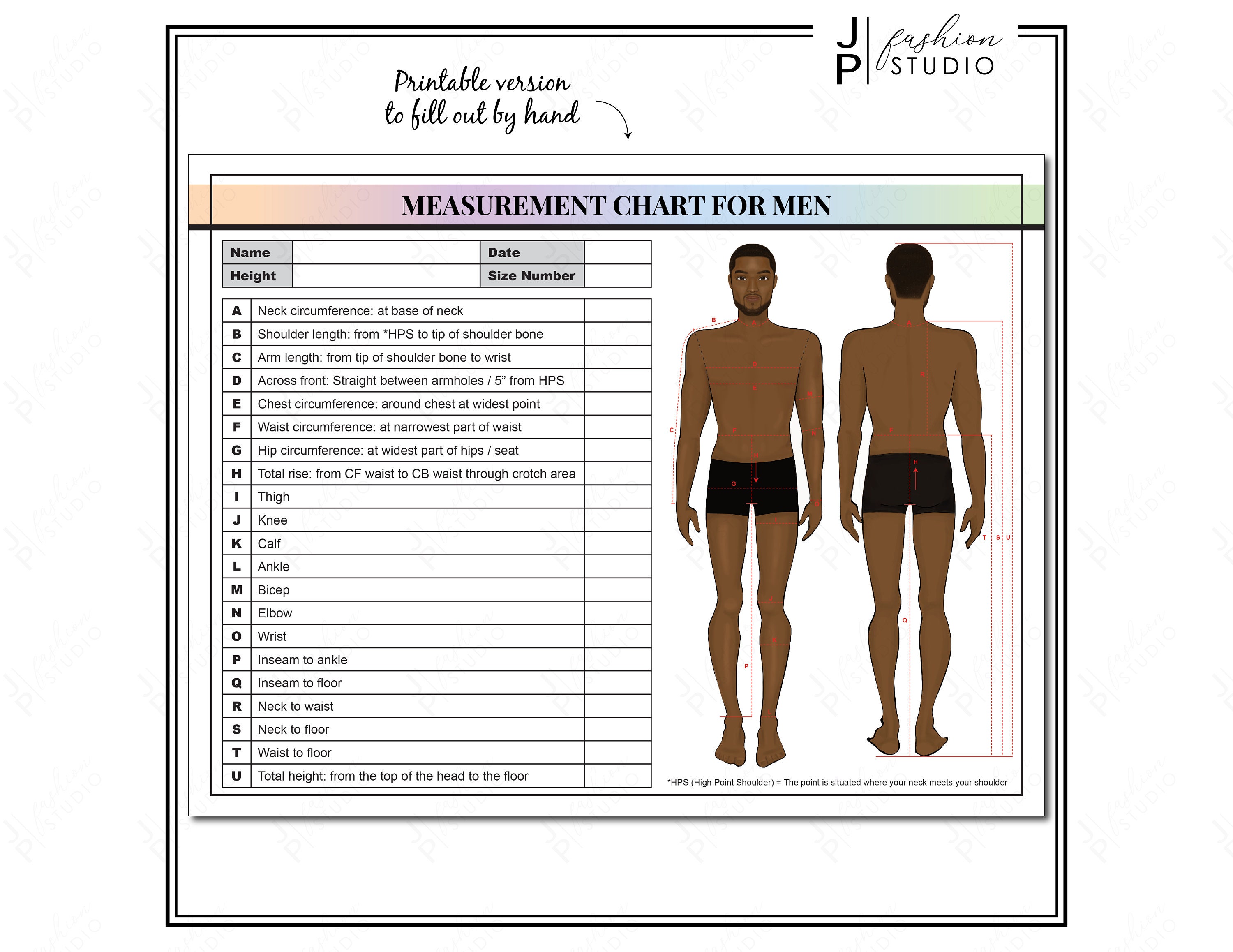 PRINTABLE Body Measurement Sheet for Black Men / Fashion -  Hong Kong