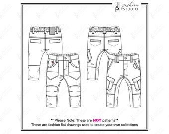 Conjunto de pantalones tejidos para bebés (2 estilos) Bocetos planos de moda vectorial / Plantilla de ilustración técnica de moda infantil