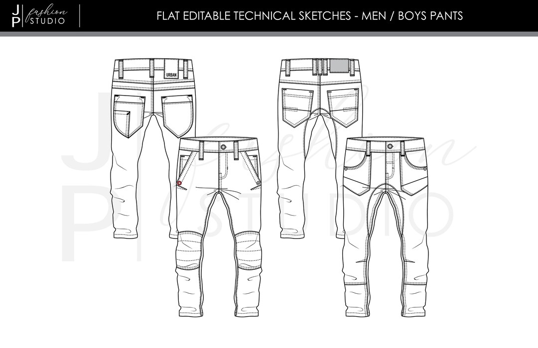 Set of Men / Boys Pants 2 Styles Vector Fashion Flat Etsy