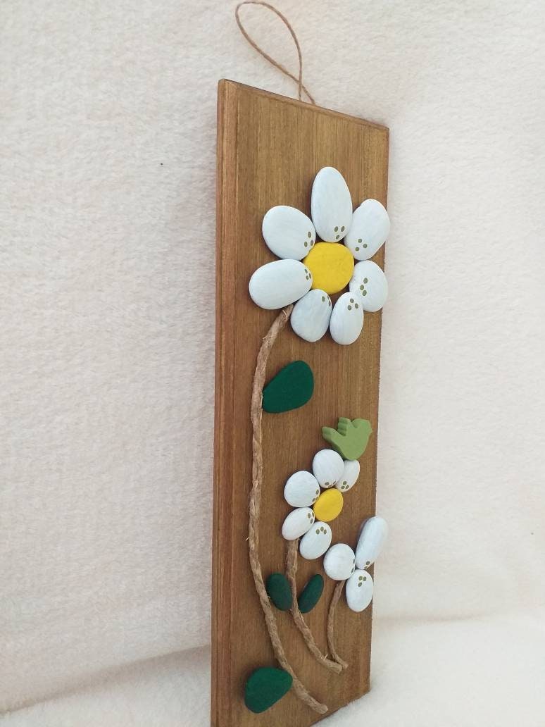 Pebble art wood art wall decor stone painting gift for Etsy
