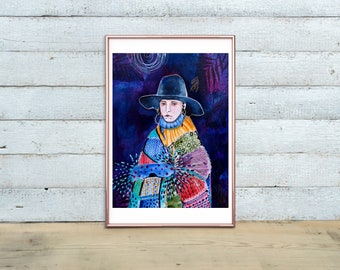 Lateinische Frau Portrait: Original Acrylmalerei auf Aquarellpapier