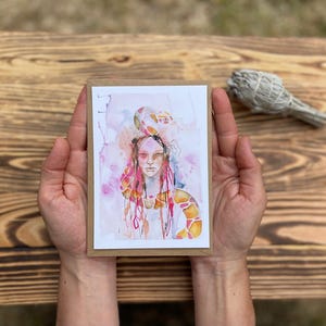 Carte postale de femmes serpent, carte de voeux de transformation, carte de l'année serpent pour autel, carte postale émouvante, symbolique, animal spirituel