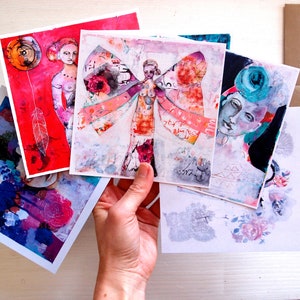 Ensemble de cartes postales de portraits de femmes, 6 cartes de vœux artistiques uniques, tirages de mini-art, cadeau pour sœur, cadeau d’art d’anniversaire de sœur