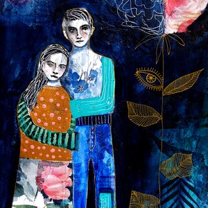 Mannen en een vrouw origineel schilderij, paar kunstwerken, soulmates portret, broer en zus kunst