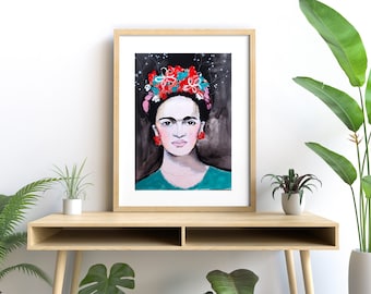 Frinda Kahlo giclee print, Artist Frida print, Frida portrait art print, Strong women from Mexico, unframed