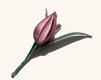 Handmade Silk Thread Tulip Brooch, Floral Pin