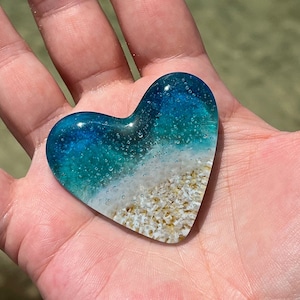 Glass Beach Heart, Pocket Heart, Light Aqua and Turquoise Glass Heart