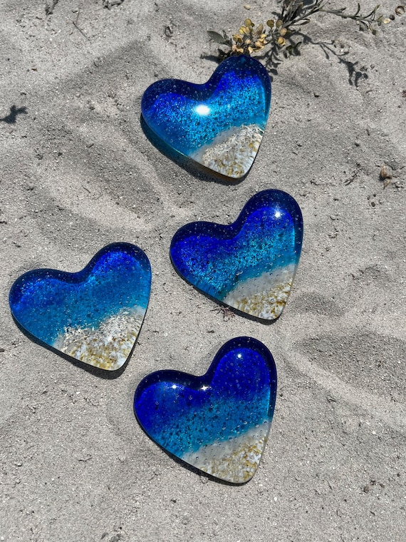 Glass Beach Heart, Pocket Heart, Turquoise and True Blue Glass Heart