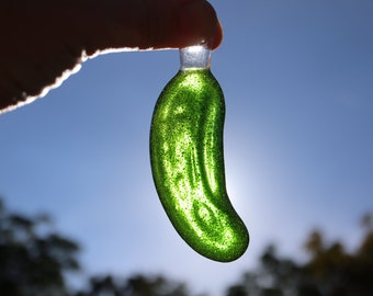 Glass Pickle Ornament - Christmas Pickle - Fused Glass Pickle