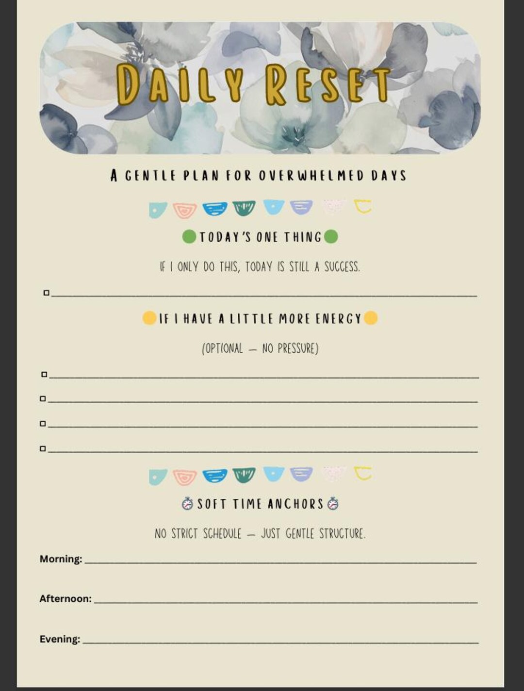 ADHD Daily Reset Planner Printable | Cozy One Page Daily Planner for ...