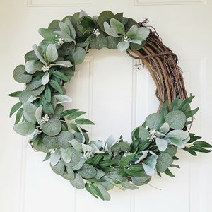 Lamb's Ear eucalyptus greenery wreath, year round wreath, soft artificial lamb's ear wreath,everyday wreath, housewarming wreath