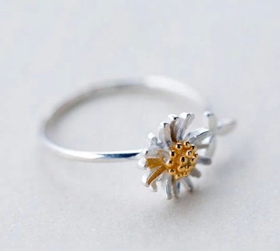925 Sterling Silver Daisy Flower Rings for Women Adjustable - Etsy UK