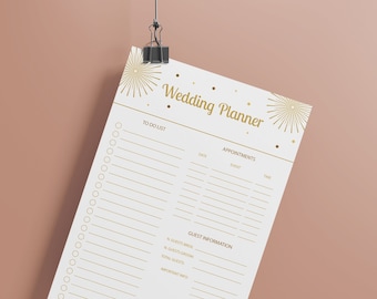 Wedding Planner Printable, Planner sheet Habit Tracker Minimal Event Planner Organizer