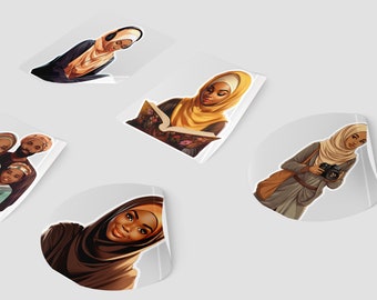 Printable African Muslimah Planner Sticker, Hijabi Empowerment die-cut stickers Set, African Muslim laptop decals, Muslim girl stickers