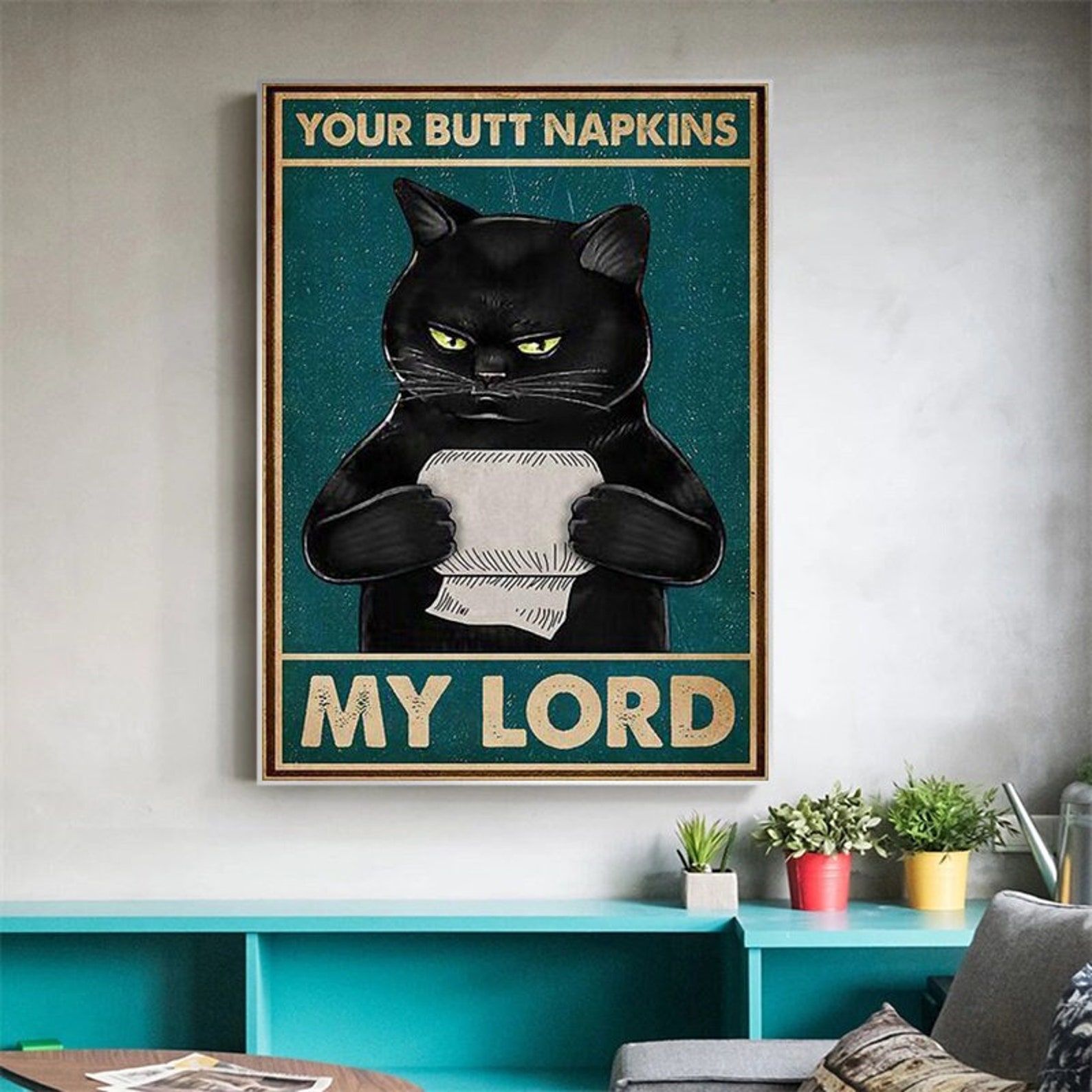 Funny Grumpy Black Cat Bathroom Wall Canvas Poster. Humorous Etsy