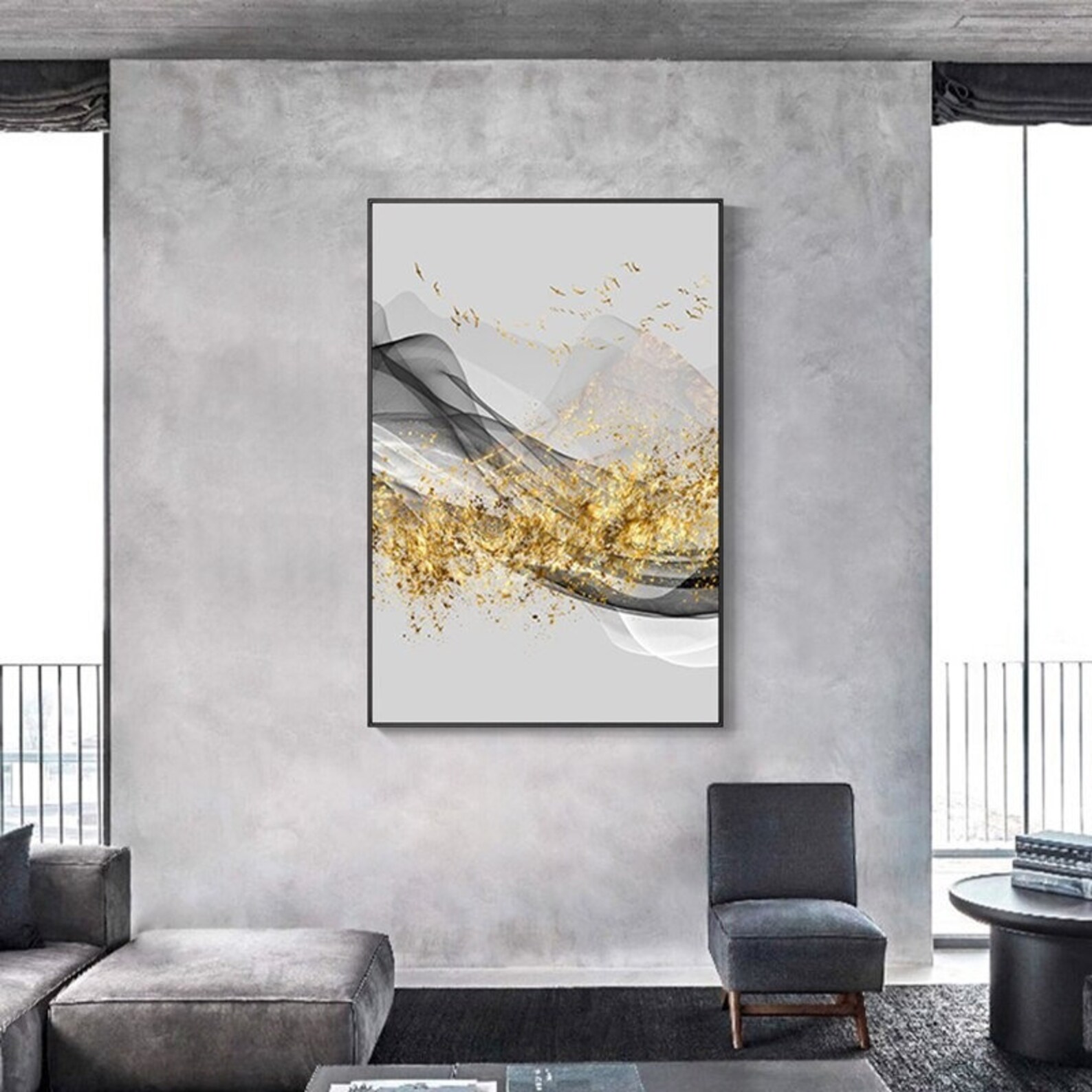 Abstrakte Goldene Landschaft Leinwand Poster Bilder Moderne Etsy