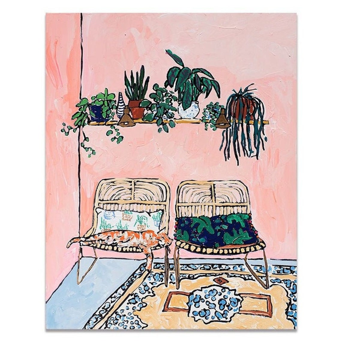 Living Room Watercolor Canvas Art Print Wall Hanging / Dining Etsy