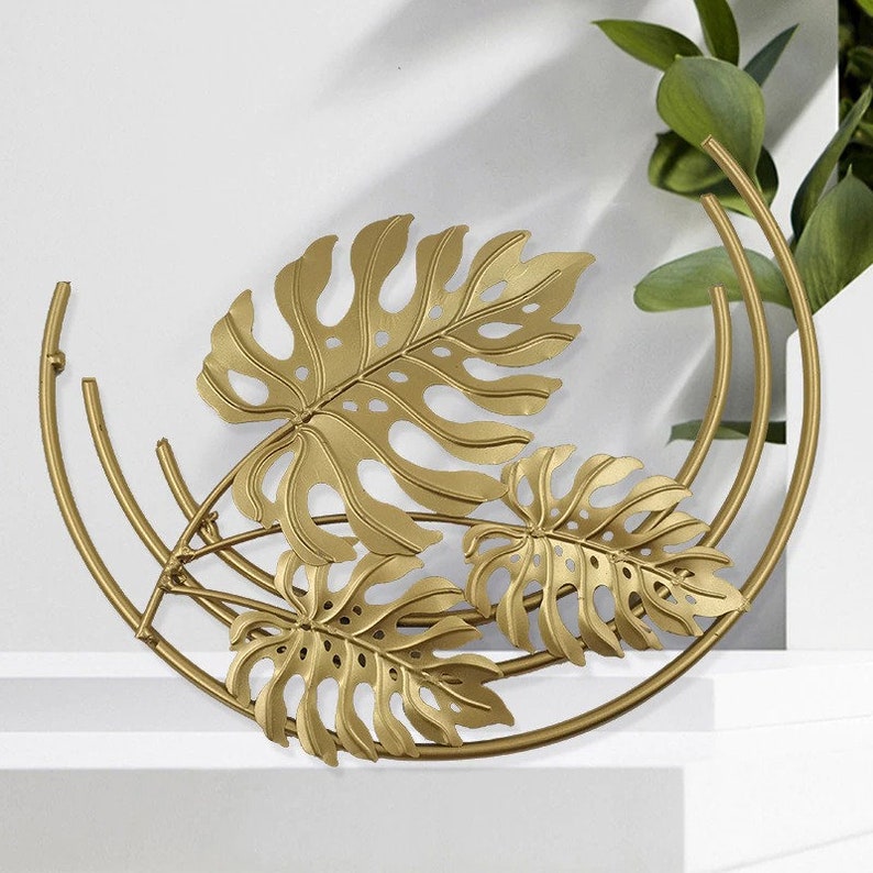Gold Colored Wrought Iron Leaf Wall Hanging. Gold Metal Leaf Etsy
