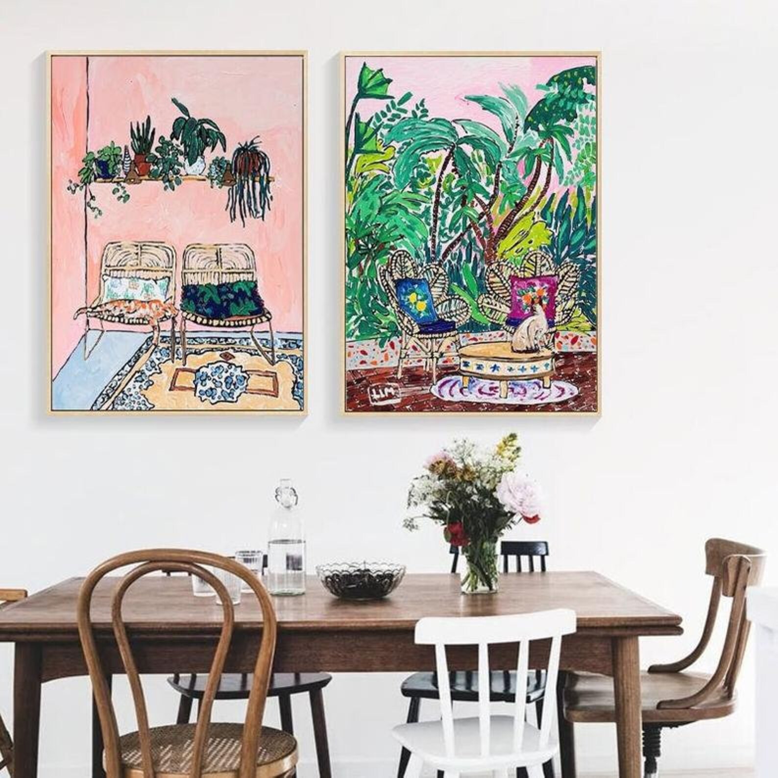 Living Room Watercolor Canvas Art Print Wall Hanging / Dining Etsy