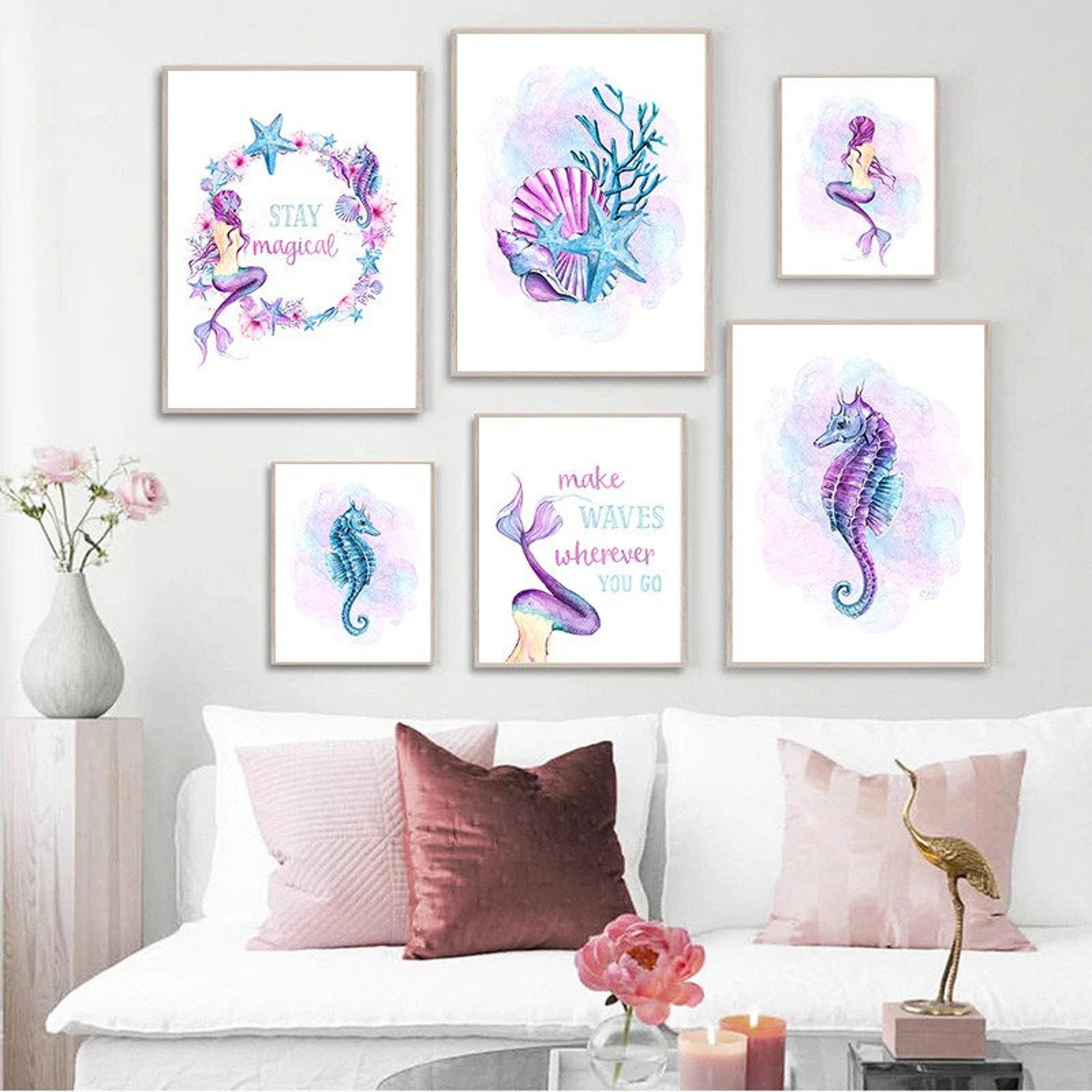 Girl's Mermaid Canvas Wall Art / Mermaid Kids Bedroom Etsy