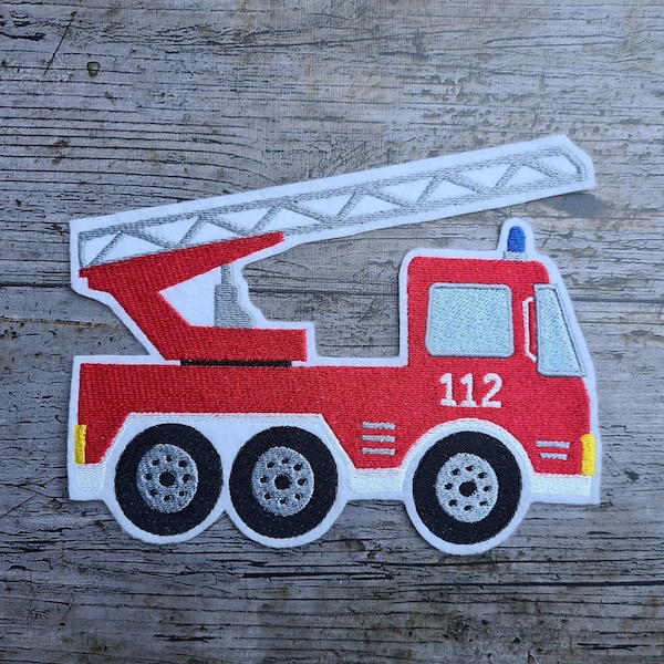 Feuerwehr, Drehleiter, Aufnäher, Applikation, Iron on, Bügelbild, Stickerei