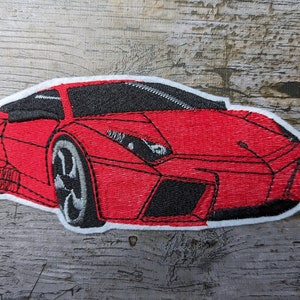 Parche de coche de carreras rojo, aplique de coche, bordado.