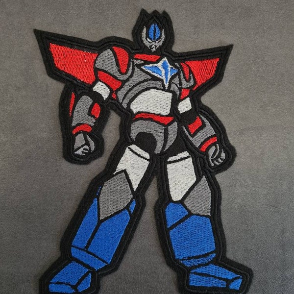 Rot-blauer Roboter, Aufnäher, Stickerei