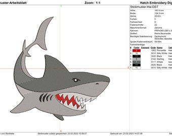 Shark embroidery file 15 x 16 cm , Instant download