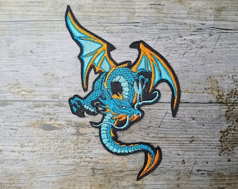 Turquoise orange colored dragon, Chinese, applique, patch