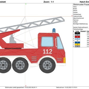 Fire Department 11 x 18 cm, turntable ladder embroidery file, instant download