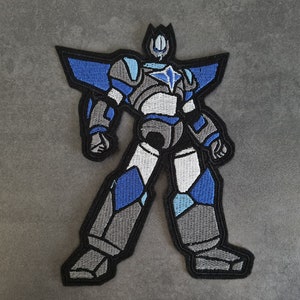 Robot de color azul claro, parche, bordado
