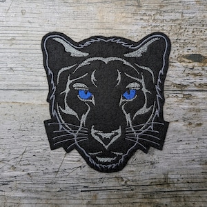 Tête de panthère grise, yeux bleus, patch, appliqué