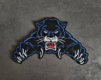 Blue Angry Panther Leaping Panther Patch Applique