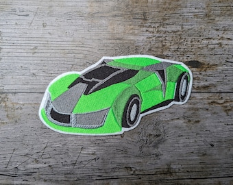 Lamborghini neon green, racing car patch, car applique, embroidered