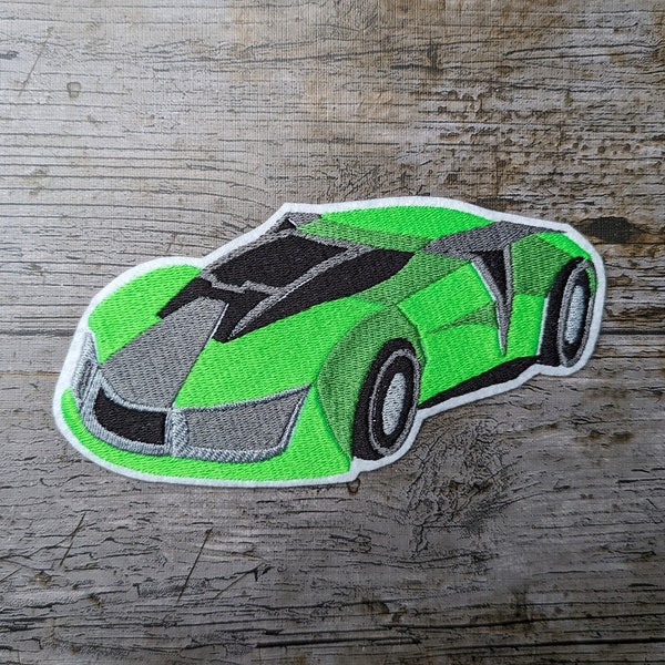 Lamborghini neongrün, Rennwagen Aufnäher, Auto Applikation, gestickt