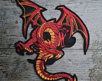 Red-orange dragon, Chinese, applique, patch