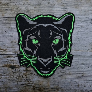 Tête de panthère vert fluo, patch, appliqué