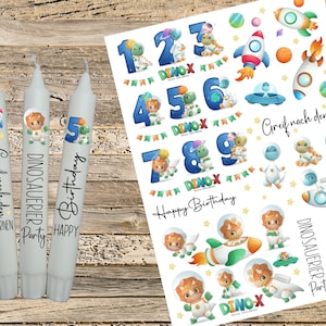 Thèmes de bougies numériques : Tatouage de numéro d&#39;anniversaire de dinosaure d&#39;astronaute
