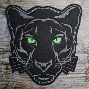 Tête de panthère grise, yeux vert fluo, patch, appliqué