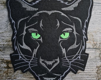 Panther head grey, neon green eyes, patch, application