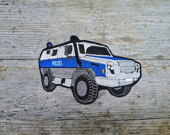 Police vehicle, patrol car, emergency vehicle, patch, appliqué, iron-on transfer, school cone boys