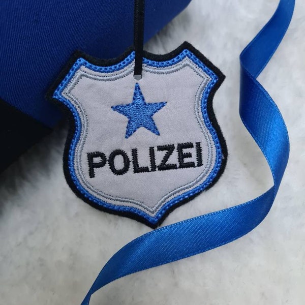 Schultüten Anhänger Polizei, Polizeimarke, grau blau