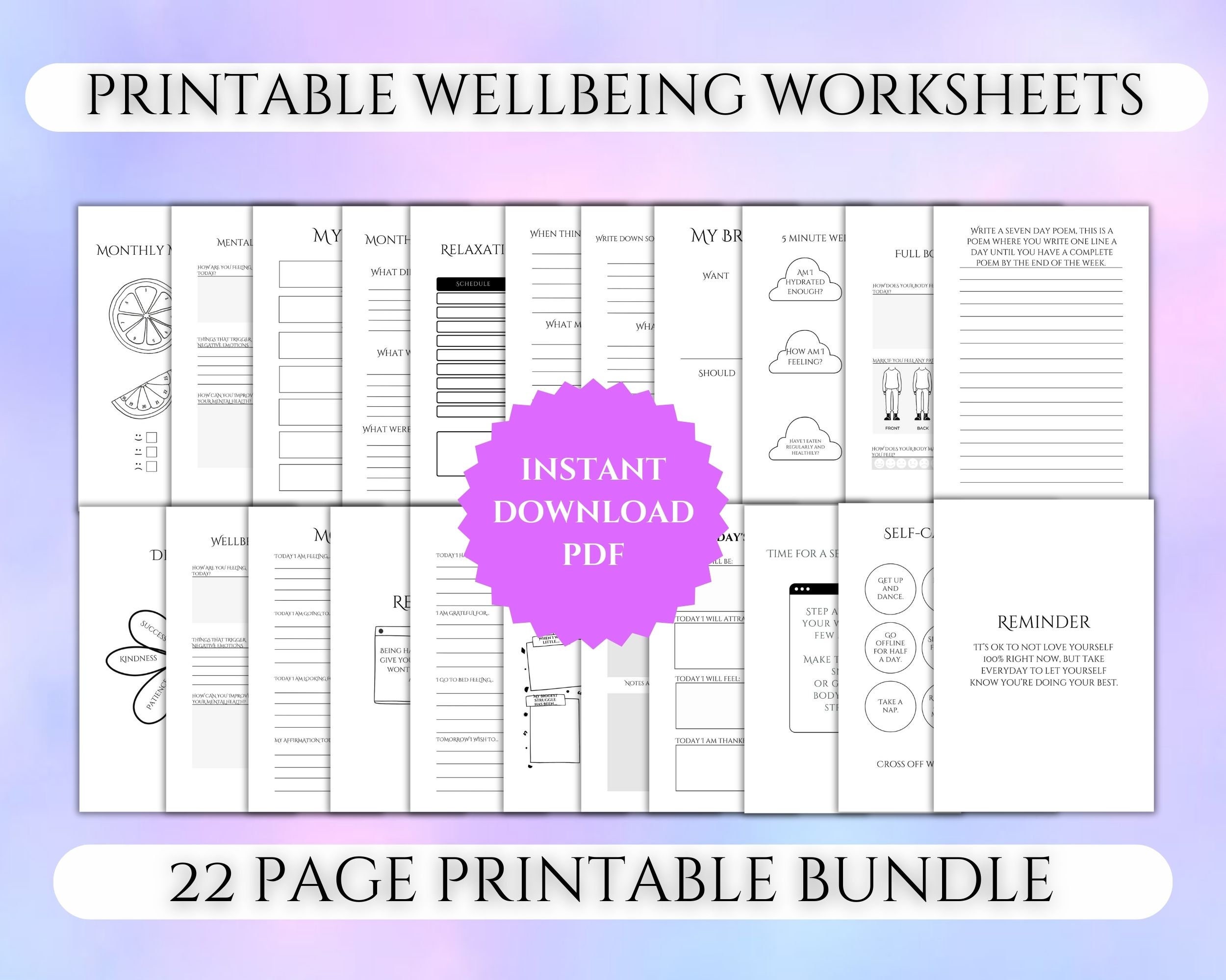 Printable Wellbeing Worksheets Digital Wellbeing Worksheets - Etsy