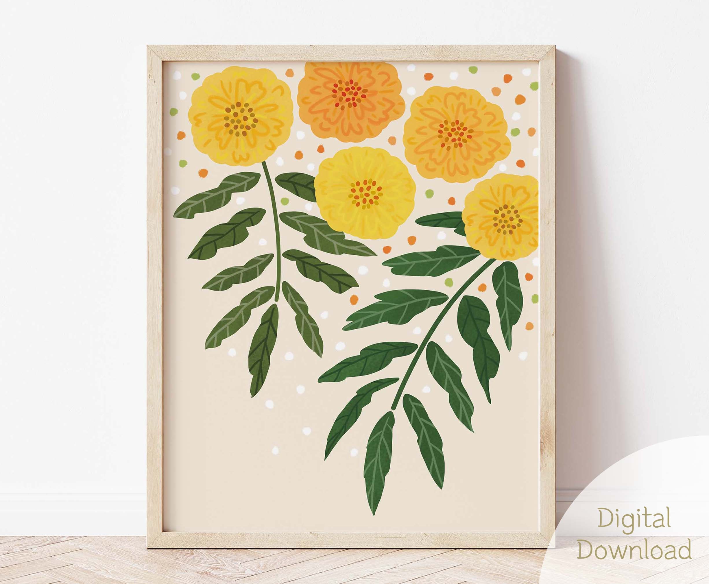Marigold Printable Wall Art / Flower Illustration Home Decor / | Etsy