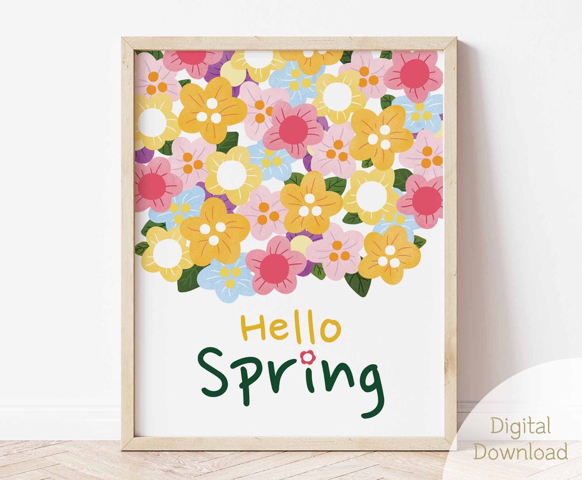 Hello Spring Wall Art / Lovely Flower Wall / Spring Decoration Etsy
