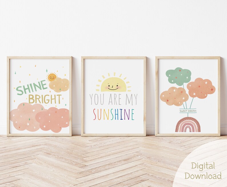 You Are My Sunshine Nursery Wall Art Set / Nursery Set of 3 / Cute Baby