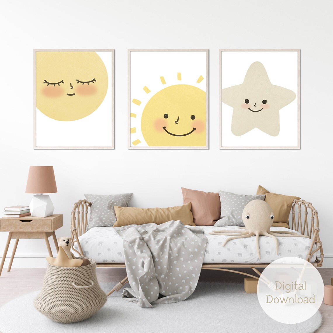 Sun, Moon, Star Nursery Wall Art Set / Nursery Set of 3 / Cute Baby ...
